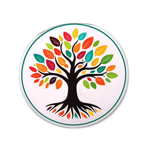 An Artistic Child Benefit Sticker Featuring a Tree with Colorful Leaves