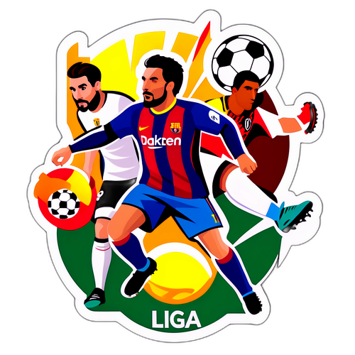 Nhãn dán La Liga với hình biểu tượng bóng đá và cầu thủ