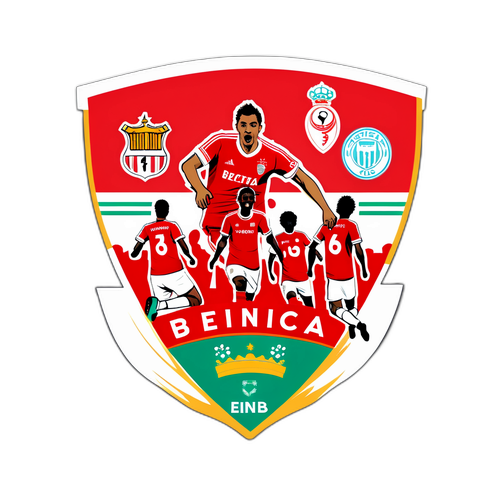 Projekt naklejki przedstawiający scenę z meczu Szawes – Benfica