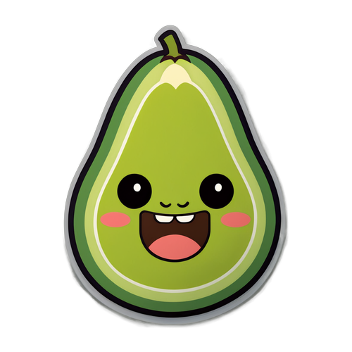 Kawaii-Style Smiling Avocado Half Sticker