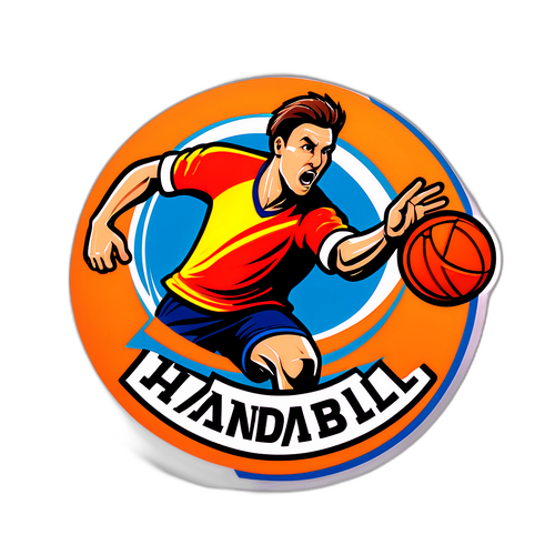 Sportig klistermärke med handboll i rörelse