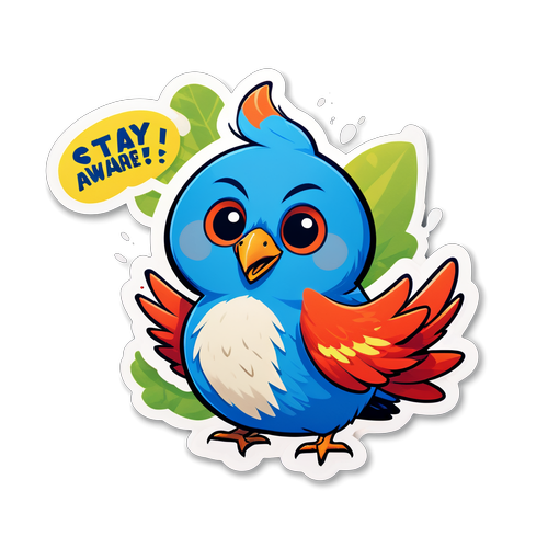 Playful Bird Character Sticker - Stay Aware!