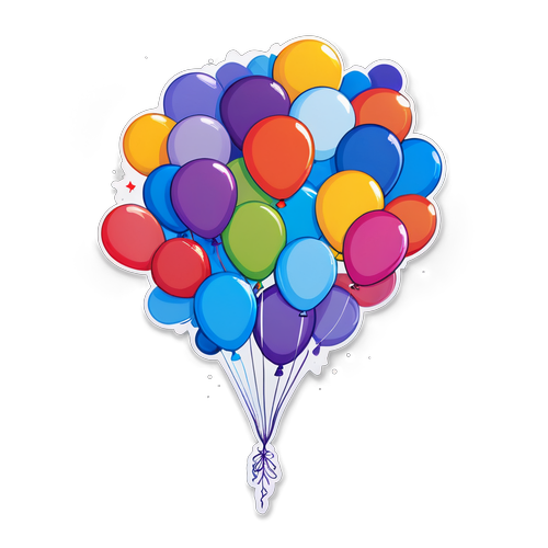 一束色彩繽紛的氣球漂浮在晴朗的天空中
