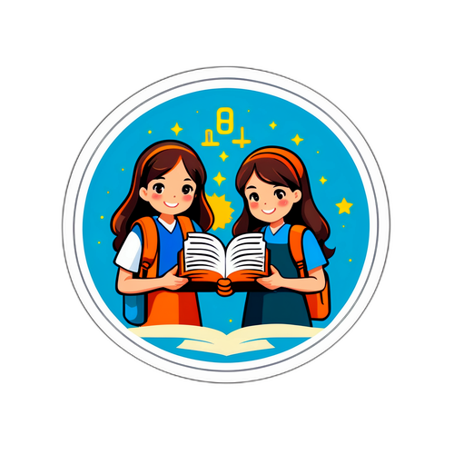 書店のシンボルと学生