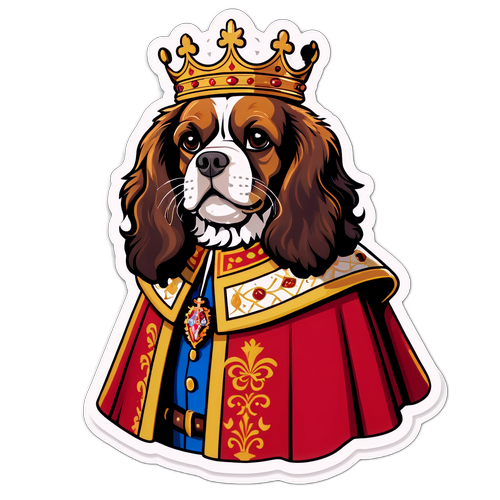 En kongelig klistremerke av en hund i kongelig antrekk