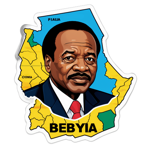 Sticker ya Paul Biya katika Mtindo wa Katuni ya Kisiasa