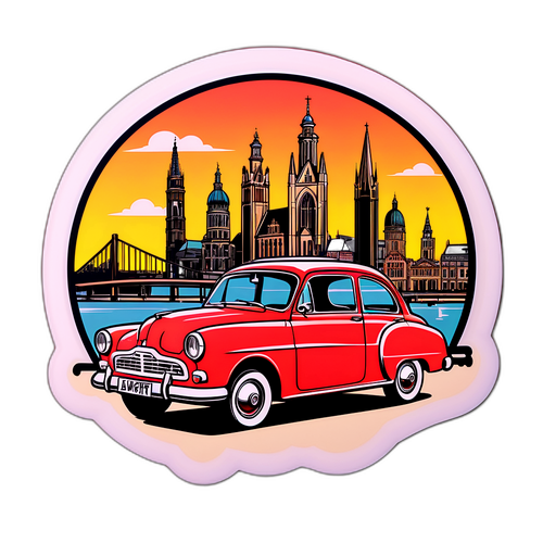 Vintage Auto met Antwerpen Skyline