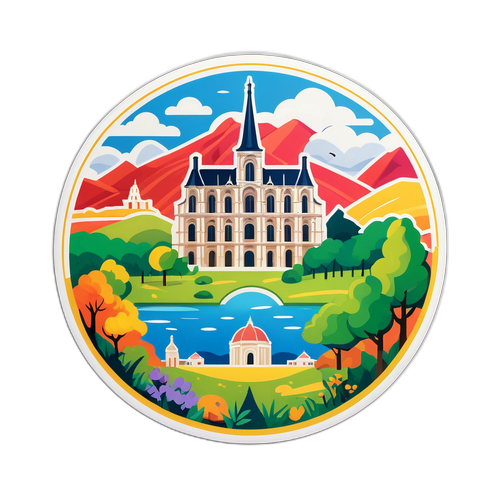 Un autocollant coloré illustrant les paysages pittoresques d'un département français