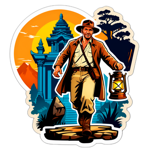 Indiana Jones felfedezőként egy templomban