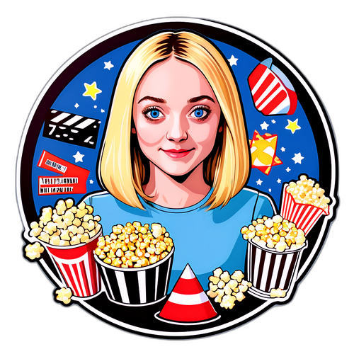Adesivo Giocoso di Dakota Fanning con Elementi Cinematografici