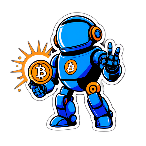 Ein Bitcoin, gehalten von einem futuristischen Roboter