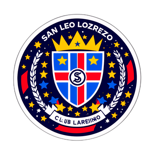 Diseño de un sticker con el escudo de San Lorenzo rodeado de estrellas y una cita inspiradora sobre el club