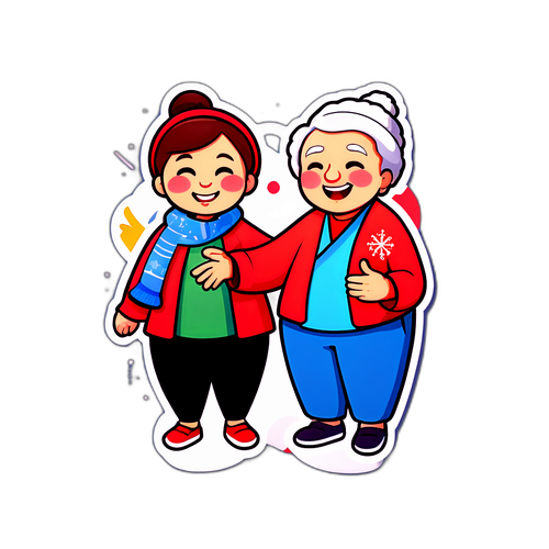 幽默描绘家长新年穿着变化的贴纸