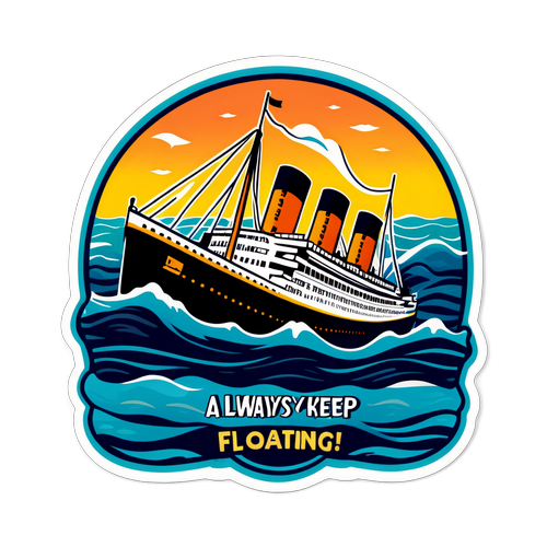 Sticker van de Titanic die door een vrolijke oceaan vaart