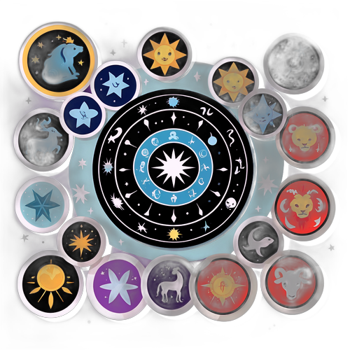 สติกเกอร์โหราศาสตร์พร้อมสัญลักษณ์ดาวและเสน่ห์แต่ละราศี