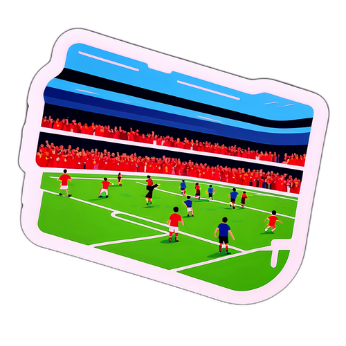 Diseño de un sticker de una multitud animada en un campo de fútbol