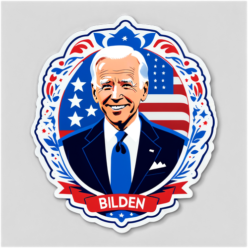 A vintage-stílusú címke Joe Bidenről a híres múltbeli elnökökkel