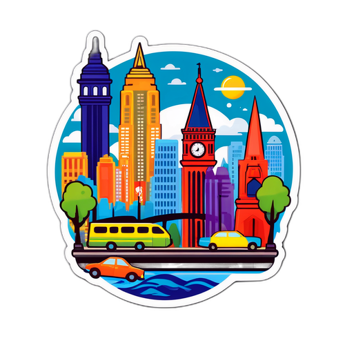 Kleurrijke Stadscène Sticker