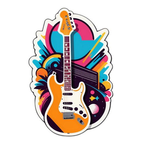 Adesivo in stile retro di Enrico Ruggeri con chitarra elettrica