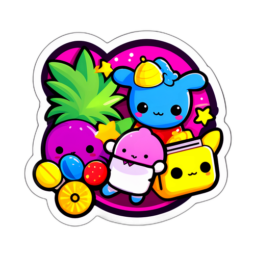 かわいい雑貨テーマのカラフルデザインステッカー