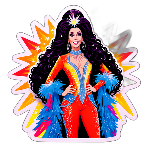 Autocollant de Cher en tenue de scène flamboyante