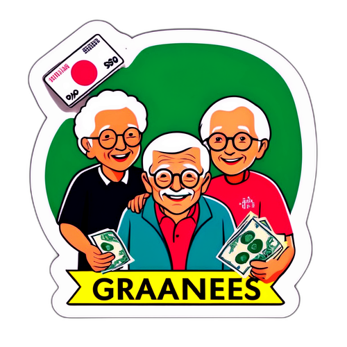 Sticker con el logo de ANSES y fondo colorido celebrando jubilaciones