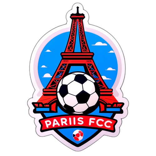 Sticker van het Paris FC-logo met de Eiffeltoren en een schattige voetbal