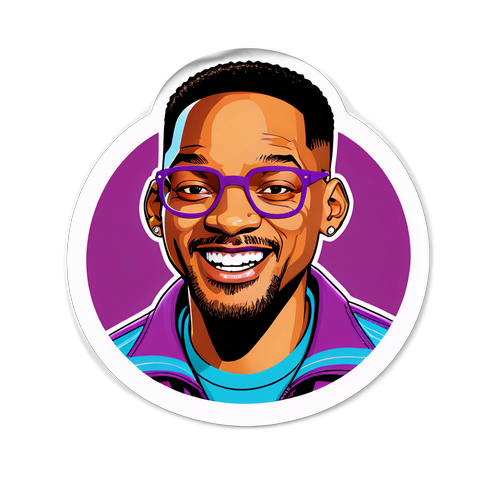Стикер с улыбающимся Уиллом Смитом в ярких очках и надписью "Будь позитивным!"