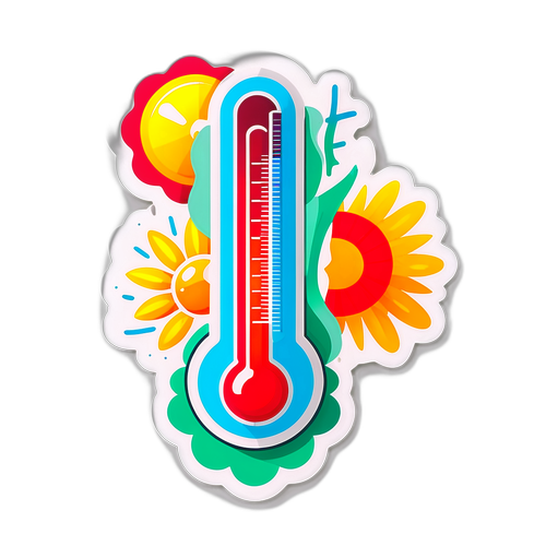 Nhãn dán nhiệt độ với hình ảnh nhiệt kế và quạt