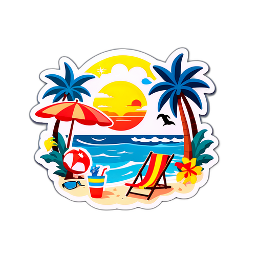 Hình dán mùa hè tuyệt vời với bãi biển và kỳ nghỉ