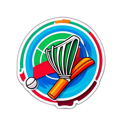 Stiker Bola Kriket dan Bat dengan Logo ICC
