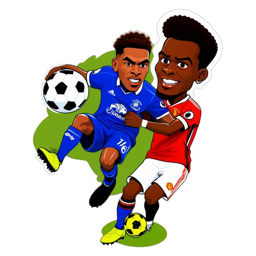 Fun Caricature of Manchester United Player vs Everton Defender