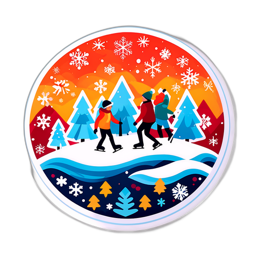 Zimní krajina se bruslaři