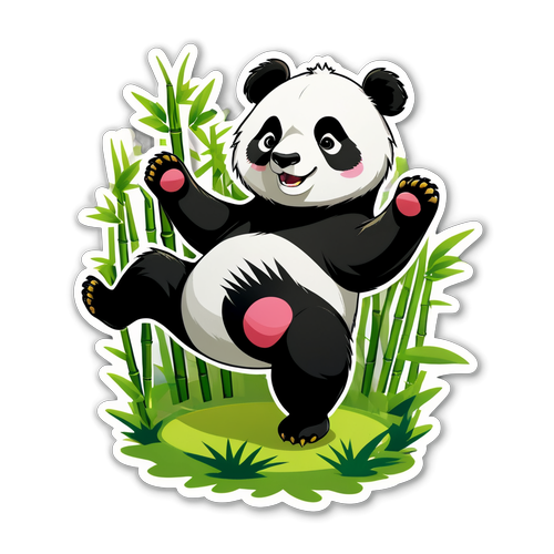 Playful Panda Doing Yoga in Bamboo Forest