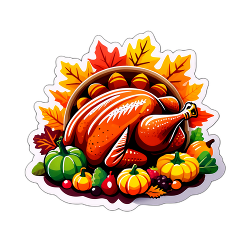 Adesivo di Ringraziamento con Tacchino e Corno dell'Abbondanza