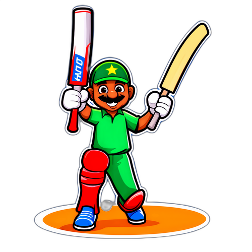 Bat dan Bola Kriket dengan Karakter Ceria Babar Azam