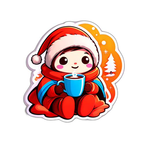 추운 날 따뜻한 코코아를 즐기는 캐릭터 디자인
