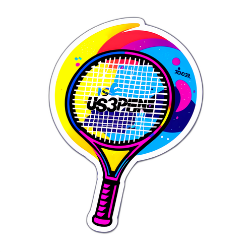 Diseño de una raqueta de tenis con el texto 'US Open 2023'