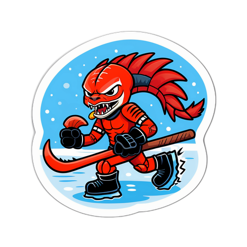 Cartoon Predator Chasing Red Wing on Ice