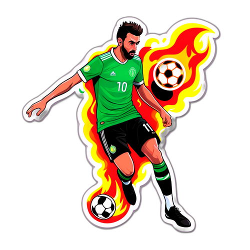 En konstnärlig tolkning av Bruno Fernandes som tar en frispark