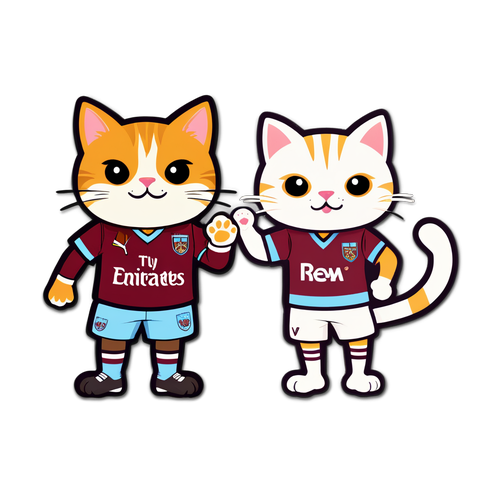 Gatto Giocoso in Maglia West Ham con Gatto Tifoso Arsenal