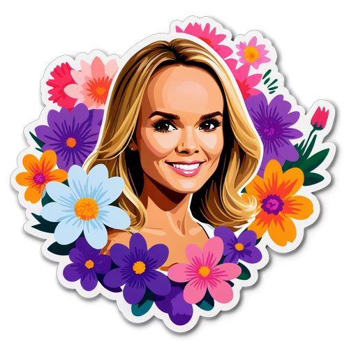 En bold klistremerke av Amanda Holden omringet av blomster