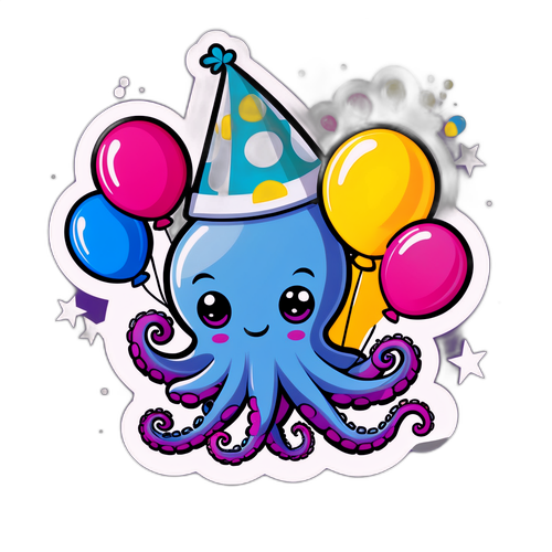 Masayang Oktupos na may Party Hat at mga Lobo