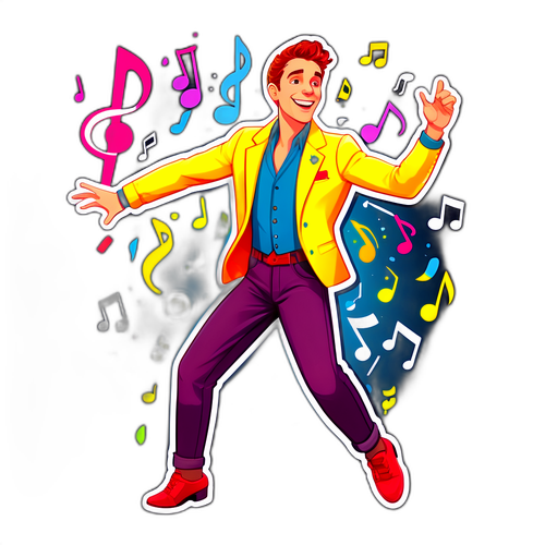 Fargerik teaterklistremerke med musikknoter