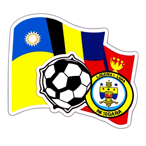 Stiker Liga Negara dengan Bola Sepak dan Bendera Nasional