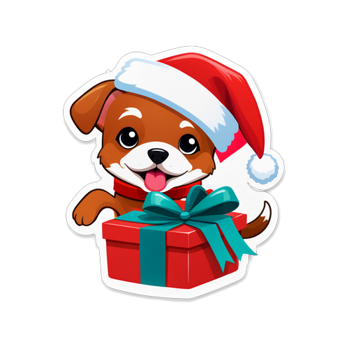 圣诞帽小狗与礼物贴纸