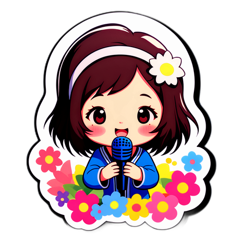 春の歌を歌う吉田うたの可愛いキャラクターのステッカー