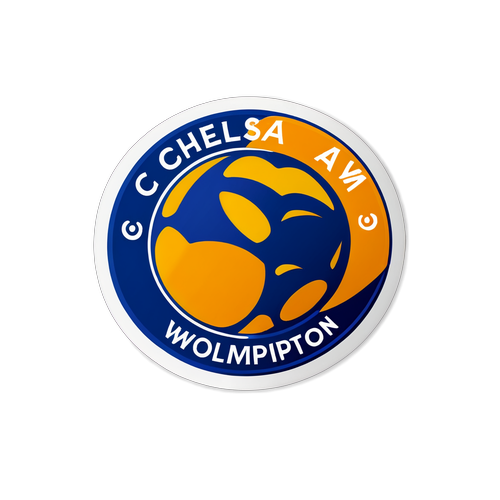 Prosta grafika z tekstem 'Chelsea vs Wolverhampton' z piłką nożną i kibicami