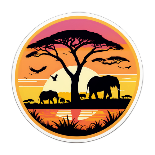 Tanzaniskt motiv med solnedgång över Serengeti