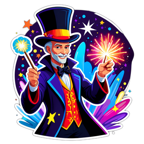 An artistisk skildring af Gian Van Veen som en tryllekunstner